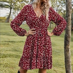 SHEIN Ditzy floral print ruffle hem belted dress - L